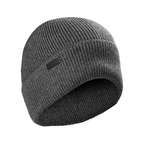 Cole Haan Heritage Rib Cuff Beanie Hat for Men, Warm Knit Wool Beanie with Classic Ribbed Design 