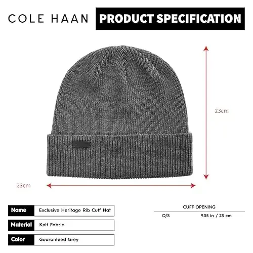 Cole Haan Heritage Rib Cuff Beanie Hat for Men, Warm Knit Wool Beanie with Classic Ribbed Design - 6