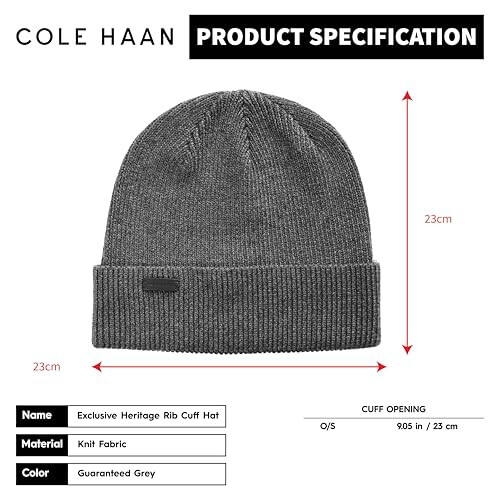 Cole Haan Heritage Rib Cuff Beanie Hats for Men, One Size - Soft, Warm Knit Winter Hat Wool Beanie with Classic Ribbed Design - 6