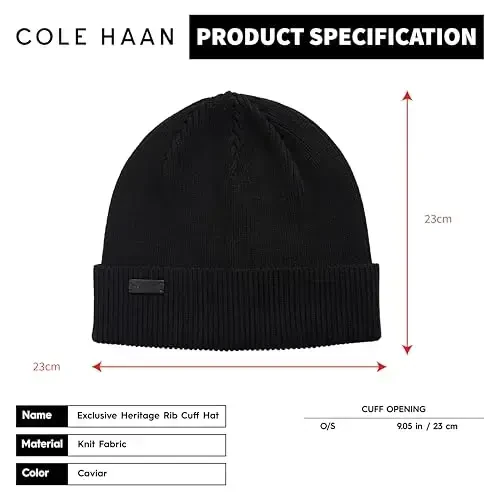 Cole Haan Men's Heritage Rib Cuff Wool Beanie Hat, One Size - 6