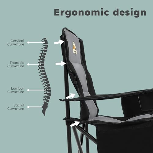 Colegence Aşırı Boyutlu Kamp Sandalyesi Seti 2 Adet 450 LBS Destekli Taşıma Çantası Dahil, Ağır Hizmet Tipi Tam Dolgulu Katlanabilir Sandalyeler Lomber Destekli, Soğutucu Çanta, Bardak Tutucu, Çim, Spor, Açık Hava İçin Cep, Siyah - 5