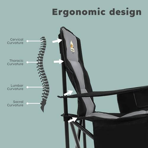 Colegence Aşırı Boyutlu Kamp Sandalyesi Seti 2 Adet 450 LBS Destekli Taşıma Çantası Dahil, Ağır Hizmet Tipi Tam Dolgulu Katlanabilir Sandalyeler Lomber Destekli, Soğutucu Çanta, Bardak Tutucu, Çim, Spor, Açık Hava İçin Cep, Siyah - 5