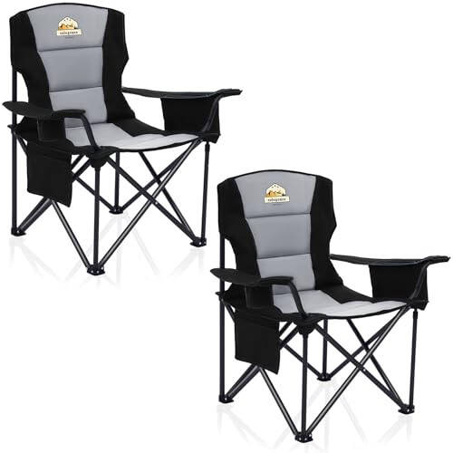 Colegence Oversized Camping Chair Set of 2 Support 450 LBS Carry Bag Included, Heavy Duty Full Padded Folding Chairs with Lumbar Support, Cooler Bag, Cup Holder, Pocket for Lawn,Sport,Outdoor, Black - 1