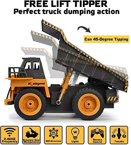 Colegend Remote Control Dump Truck RC Truck Construction Vehicle Truck Toys with Rechargeable Battery for Toddlers Kids Boys and Girls - 3