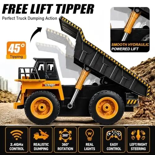 Colegend Remote Control Dump Truck RC Truck Construction Vehicle Truck Toys with Rechargeable Battery for Toddlers Kids Boys and Girls - 3