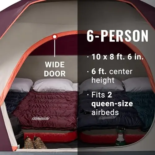 Coleman Skydome Tent with 5 Minute Setup, 2/4/6/8-Person Weatherproof Tent with Rainfly & Carry Bag, 20% More Headroom Than Traditional Canopies - 2