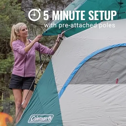 Coleman Skydome Tent 5 daqiqada o'rnatish, 2/4/6/8 kishilik ob-havoga chidamli chodir, Rainfly va sumkasi bilan, an'anaviy soyabonlarga qaraganda 20% ko'proq bosh joyi - 3