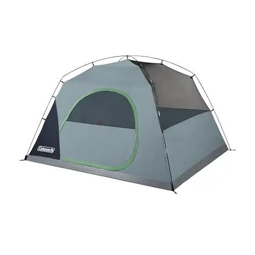 Coleman Skydome Tent bilan 5 daqiqada o'rnatish, 2/4/6/8 kishilik ob-havoga chidamli chodir, yomg'ir pardasi va sumkasi bilan, an'anaviy soyabonlarga qaraganda 20% ko'proq bosh xonasi - 2