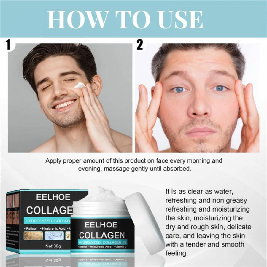 Collagen Cream for Men, Men Anti-wrinkle Cream, Men Face Moisturizer Cream, Day & Night Skin Care Lotion (30g) - 15