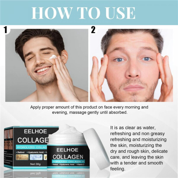 Collagen Cream for Men, Men Anti-wrinkle Cream, Men Face Moisturizer Cream, Day & Night Skin Care Lotion (30g) - 6