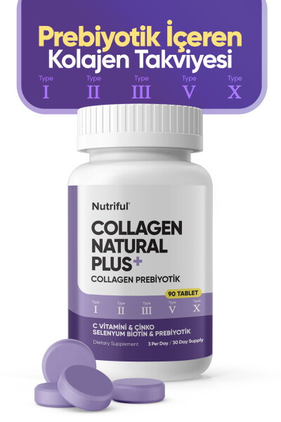 Collagen Natural Plus 5 TYPES Collagen+Prebiotic TYPE 1-2-3-5-10 (Vitamin C, Selenium) 90 TABLETS - 1