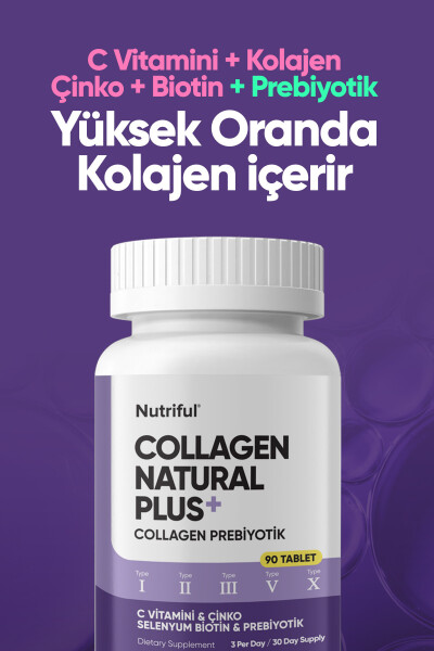 Collagen Natural Plus 5 TYPES Collagen+Prebiotic TYPE 1-2-3-5-10 (Vitamin C, Selenium) 90 TABLETS - 2