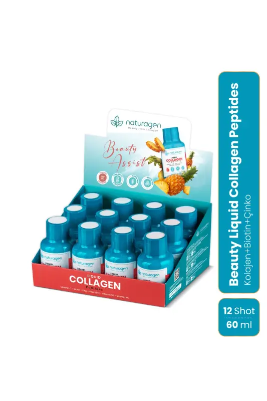 Collagen Pineapple Flavored Liquid Collagen Shot 60 ml X12 Pieces Bottle Type 1 & Type 3 Hydrolyzed Liquid Collagen - 1