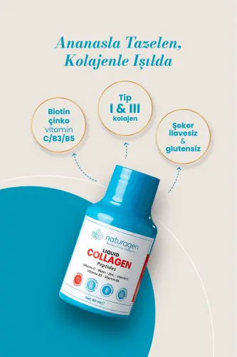 Collagen Pineapple Flavored Liquid Collagen Shot 60 ml X12 Pieces Bottle Type 1 & Type 3 Hydrolyzed Liquid Collagen - 3