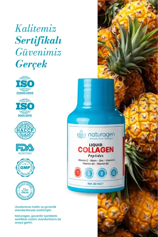 Collagen Pineapple Flavored Liquid Collagen Shot 60 ml X12 Pieces Bottle Type 1 & Type 3 Hydrolyzed Liquid Collagen - 7