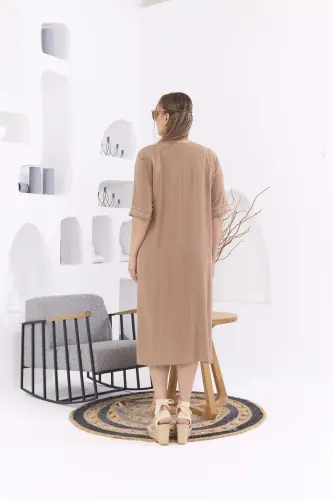 Collar and Sleeve Embroidery Detailed Plus Size Mink Casual Dress - 5