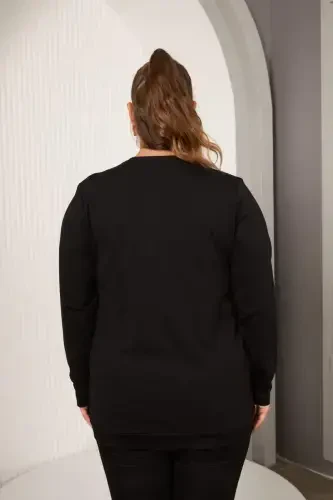 Collar Chain Detailed Plus Size Sweatshirt Black - 4