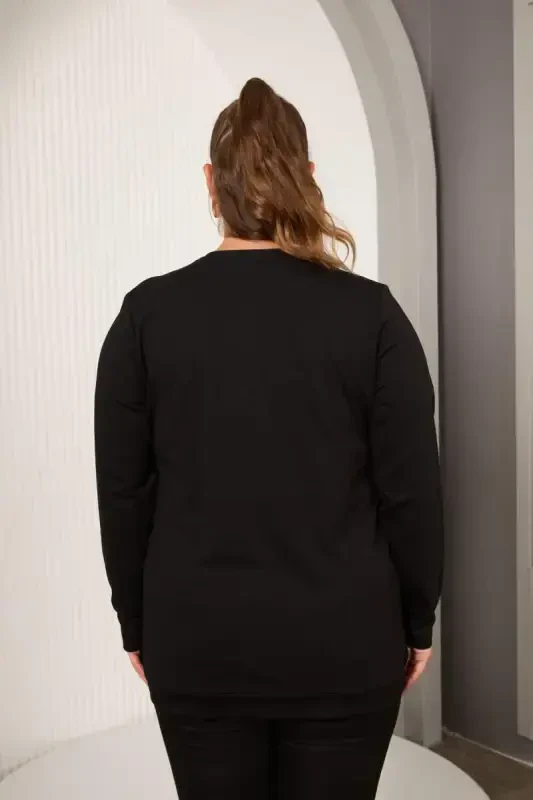 Collar Chain Detailed Plus Size Sweatshirt Black - 4