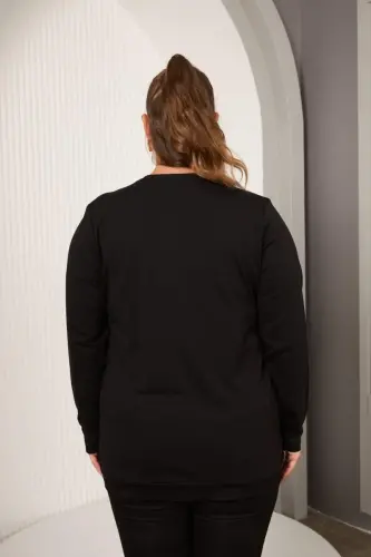 Collar Chain Detailed Plus Size Sweatshirt Black - 4