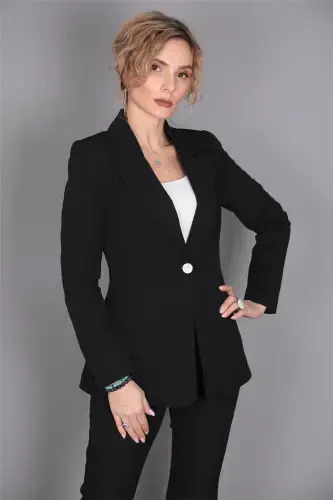Collar Classic Jacket & Wide Leg Pants Suit - Black - ÖNDER ÖZSOY (1)