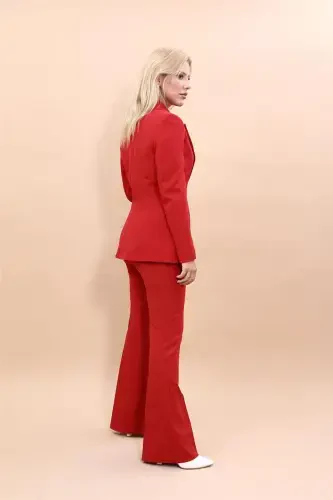 Collar Classic Jacket & Wide Leg Trousers Suit - Red - 5