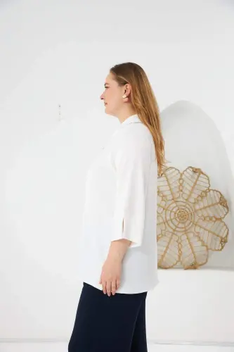 Collar Detail Plus Size Blouse Ecru - BÜYÜKBEDENIZ (1)