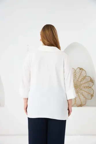 Collar Detail Plus Size Blouse Ecru - 4