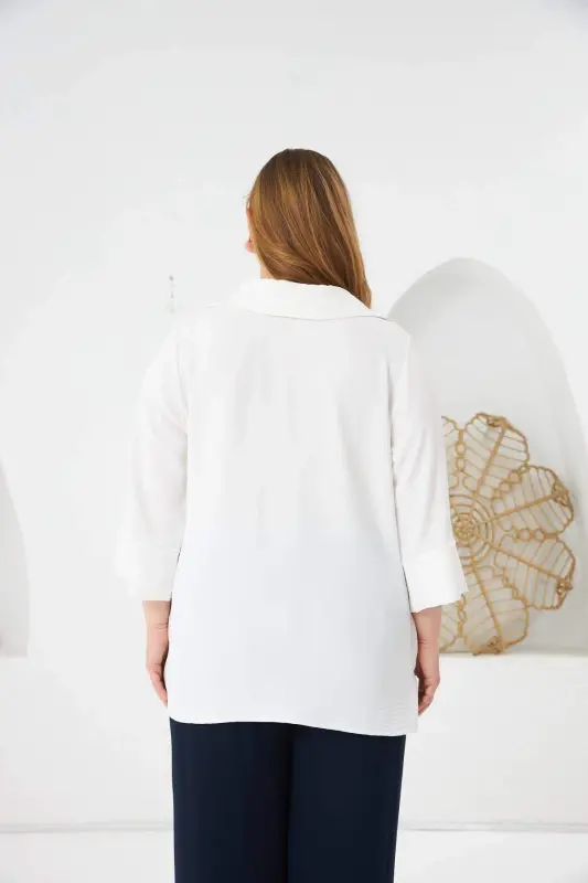 Collar Detail Plus Size Blouse Ecru - 4