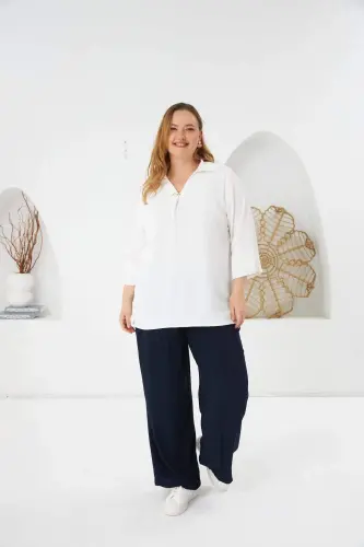 Collar Detail Plus Size Blouse Ecru - 5