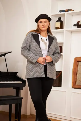 Collar Detail Plus Size Gray Jacket - BÜYÜKBEDENIZ (1)