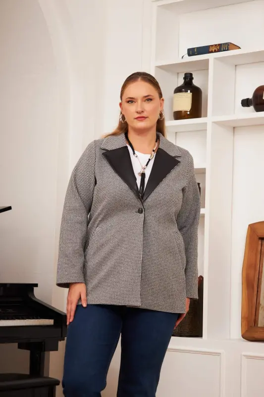 Collar Detail Plus Size Gray Jacket - 3