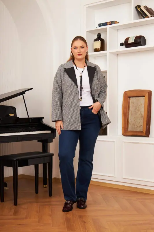 Collar Detail Plus Size Gray Jacket - 5