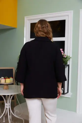 Collar Detailed Plus Size Black Blouse - 4