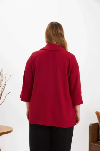 Collar Detailed Plus Size Blouse Burgundy - 4