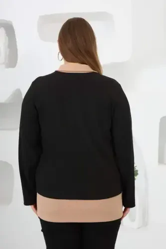 Collar Detailed Plus Size Sweatshirt Black - 6