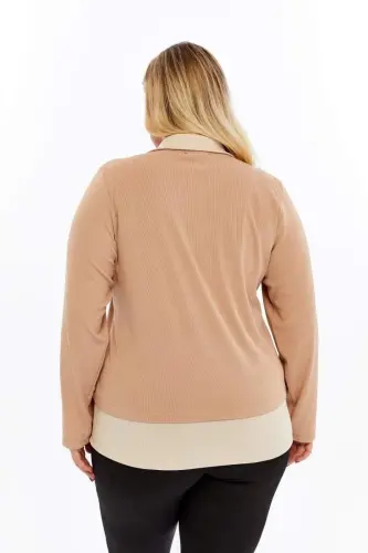 Collar Detailed Plus Size Sweatshirt Mink - 5