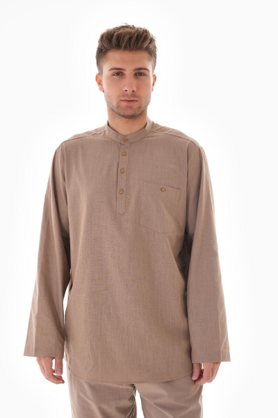 Collar Linen Shirt Half Buttoned for Hajj and Umrah 