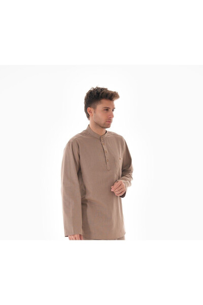 Collar Linen Shirt Half Buttoned for Hajj and Umrah - BESEDU (1)
