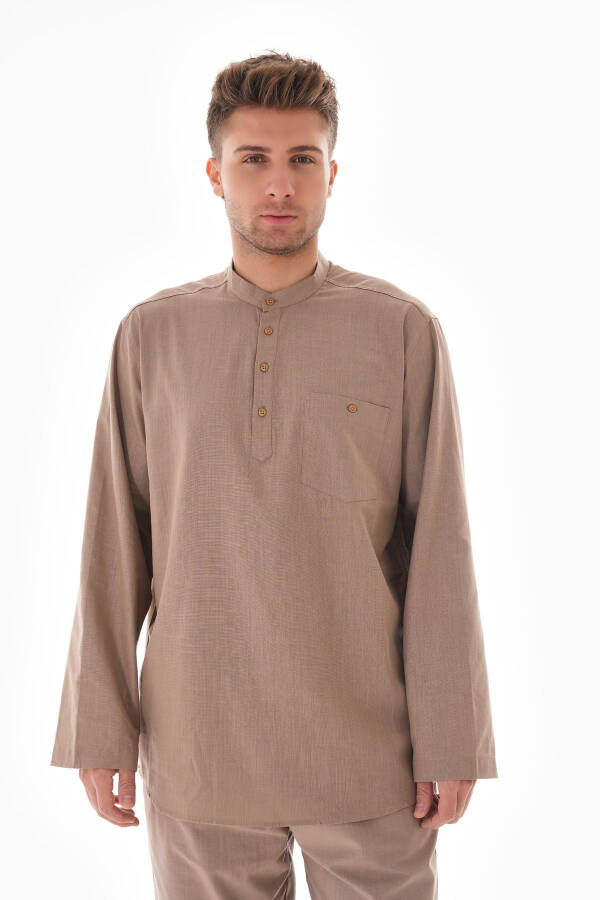 Collar Linen Shirt Half Buttoned for Hajj and Umrah - 1