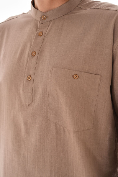 Collar Linen Shirt Half Buttoned for Hajj and Umrah - 3