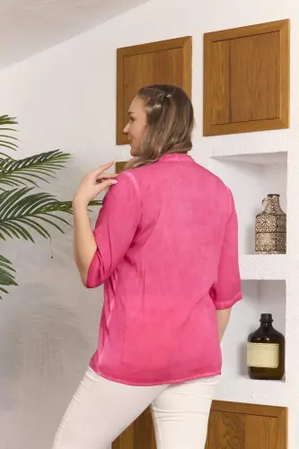 Collar Sequin Detailed Plus Size Fuchsia Blouse - 5