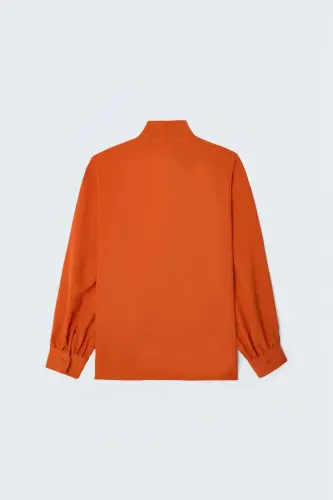 Collar Tied Plain Shirt - Orange - Orange - 7