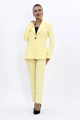 Collared Classic Jacket & Flare Leg Pants Set-Yellow-Yellow 