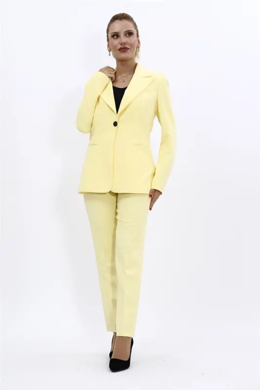 Collared Classic Jacket & Flare Leg Pants Set-Yellow-Yellow - 1