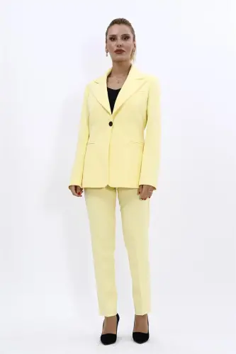 Collared Classic Jacket & Flare Leg Pants Set-Yellow-Yellow - 4