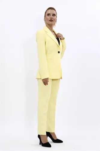 Collared Classic Jacket & Flare Leg Pants Set-Yellow-Yellow - 5
