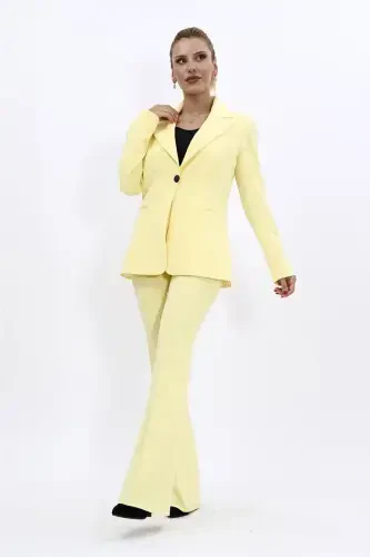 Collared Classic Jacket & Flare Leg Pants Set-Yellow-Yellow - ÖNDER ÖZSOY (1)