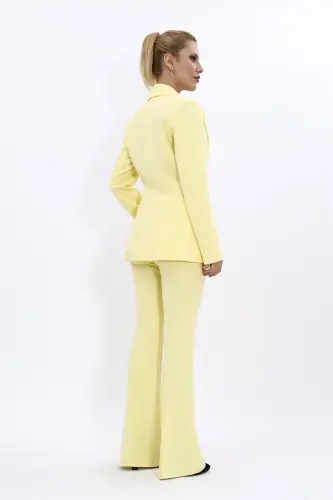 Collared Classic Jacket & Flare Leg Pants Set-Yellow-Yellow - 3