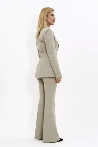 Collared Classic Jacket & Flared Pants Set-Bamboo-Bamboo - 4