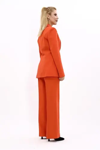 Collared Classic Jacket & Flared Pants Set-Orange-Orange - 2